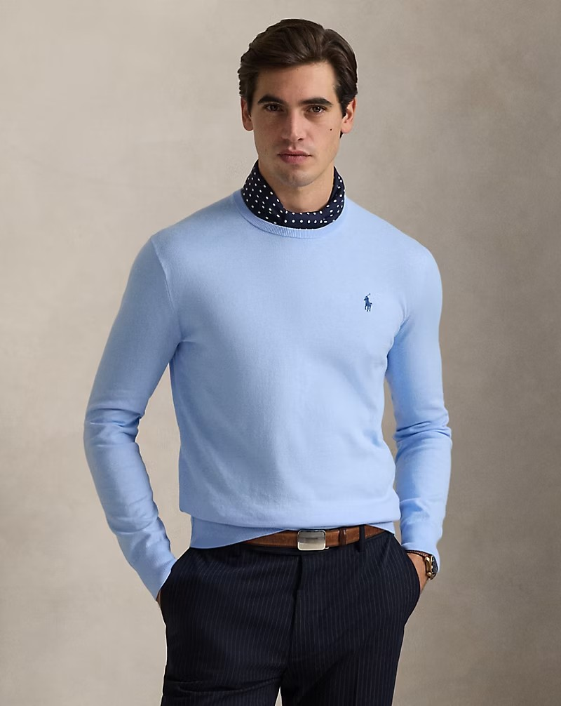 Slim Fit Textured Cotton Jumper - Sky
