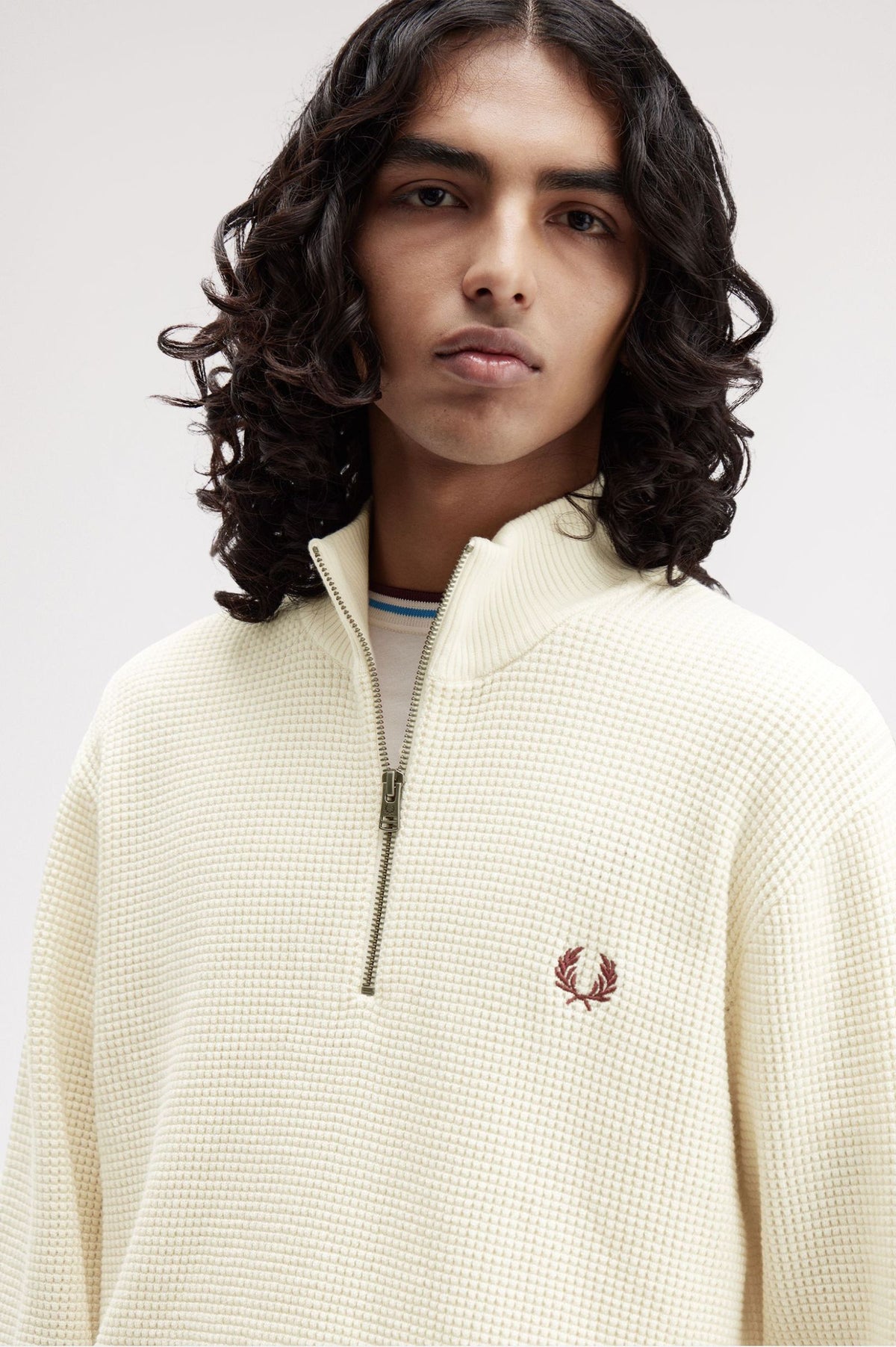 Waffle Stitch Half Zip Jumper - Ecru