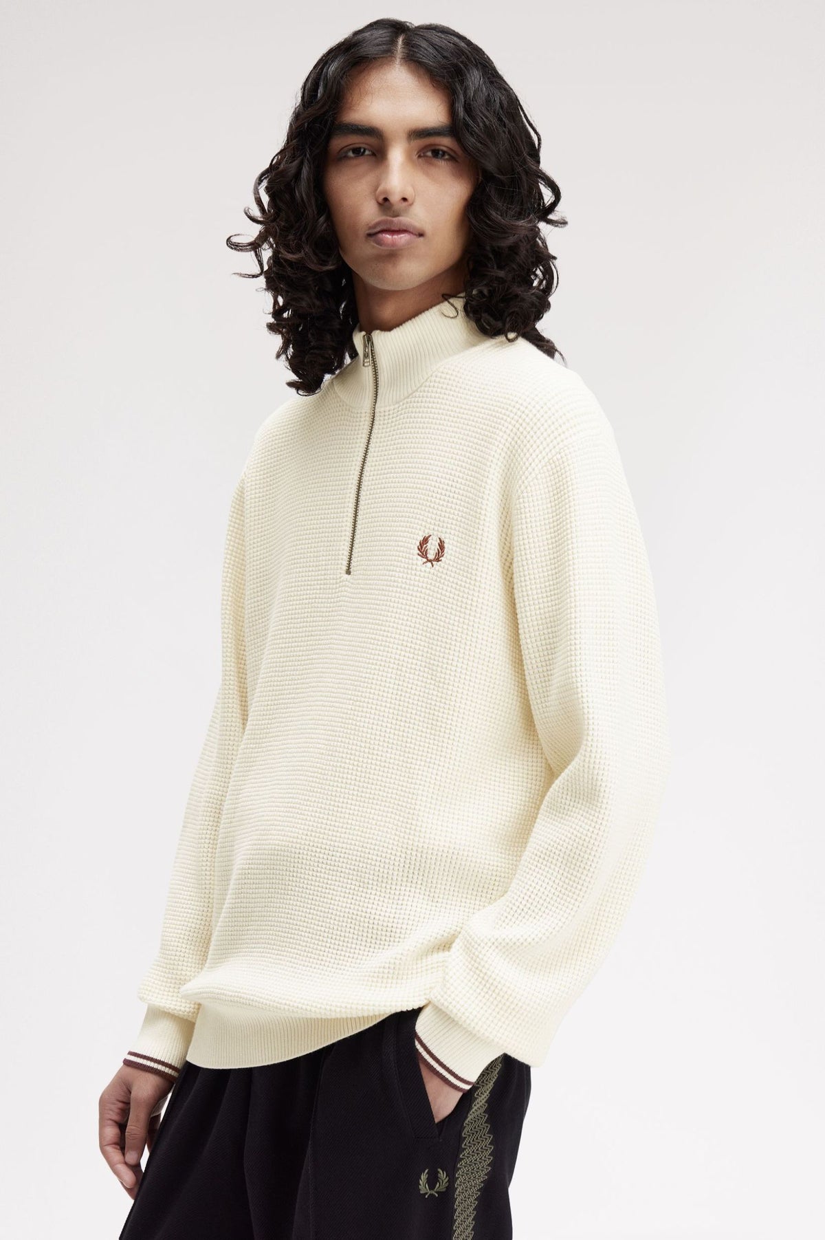 Waffle Stitch Half Zip Jumper - Ecru