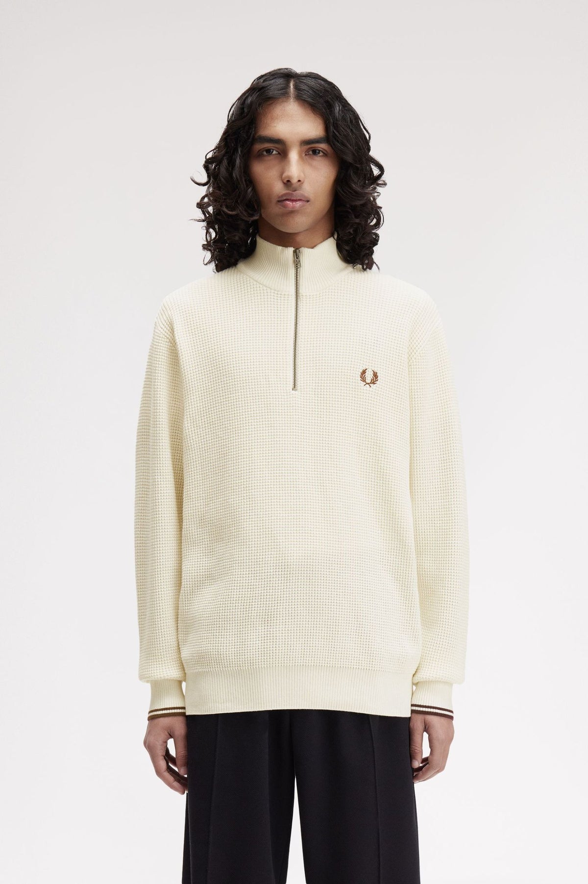 Waffle Stitch Half Zip Jumper - Ecru