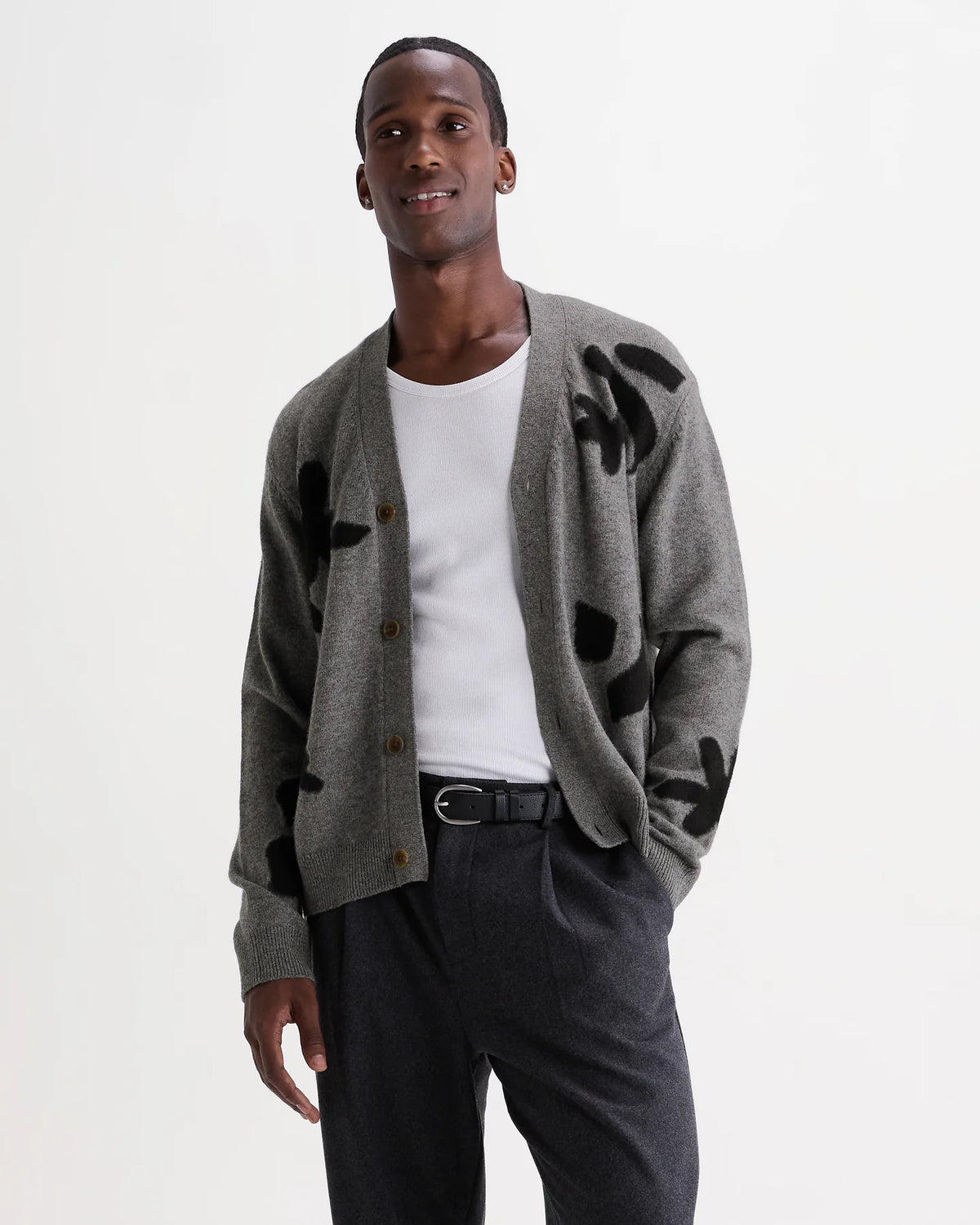 Walker Felted Applique Knit Cardigan - Grey