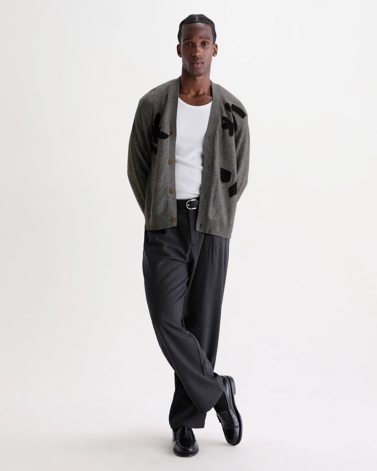 Walker Felted Applique Knit Cardigan - Grey