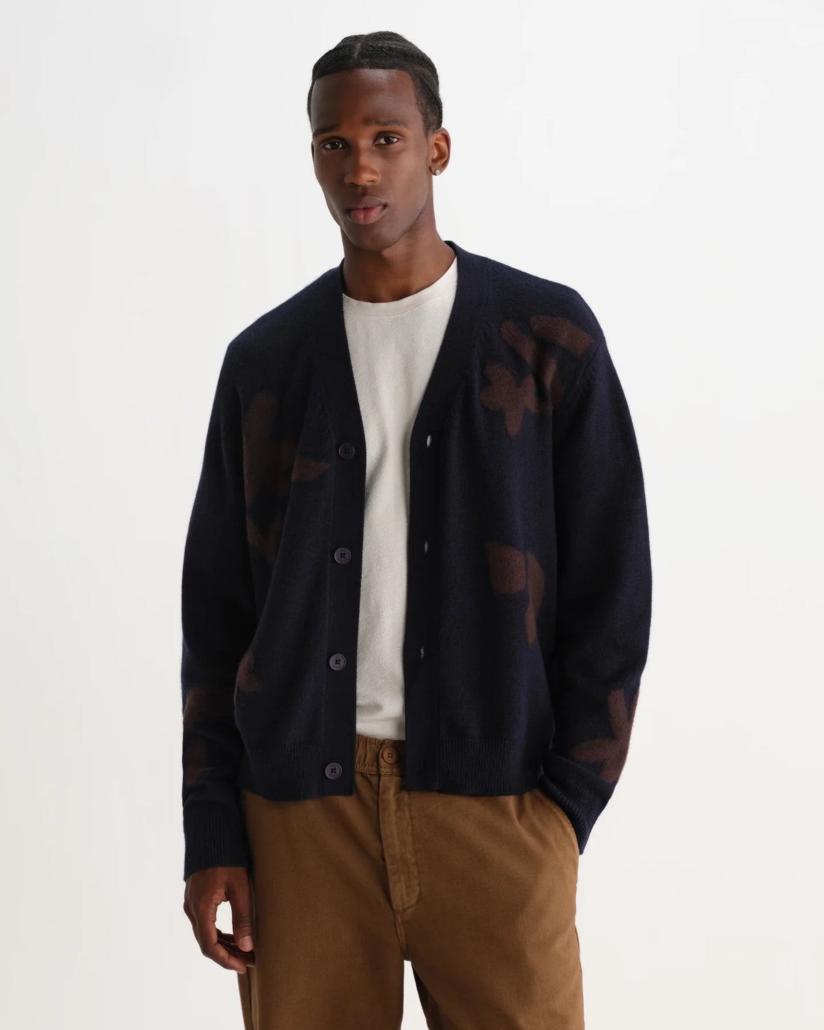 Walker Felted Applique Knit Cardigan - Navy