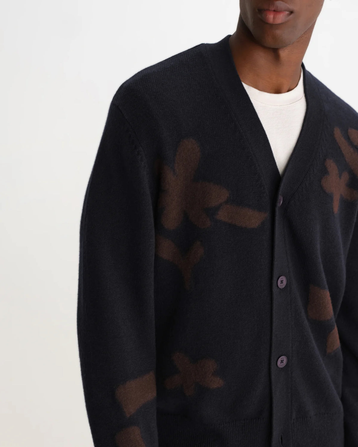 Walker Felted Applique Knit Cardigan - Navy