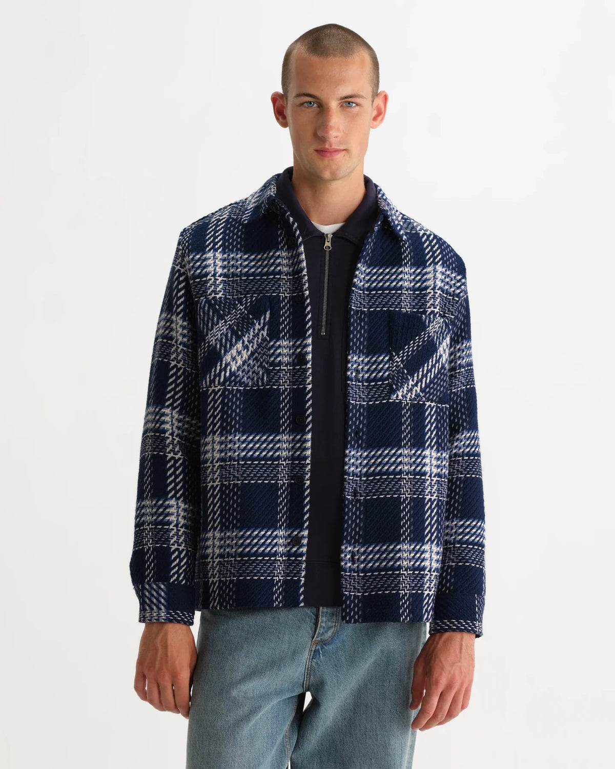 Whiting Overshirt - Navy/Ecru