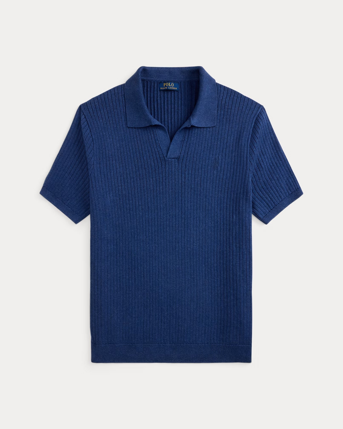 Rib-Knit Cotton Johnny-Collar Polo - Heather Blue