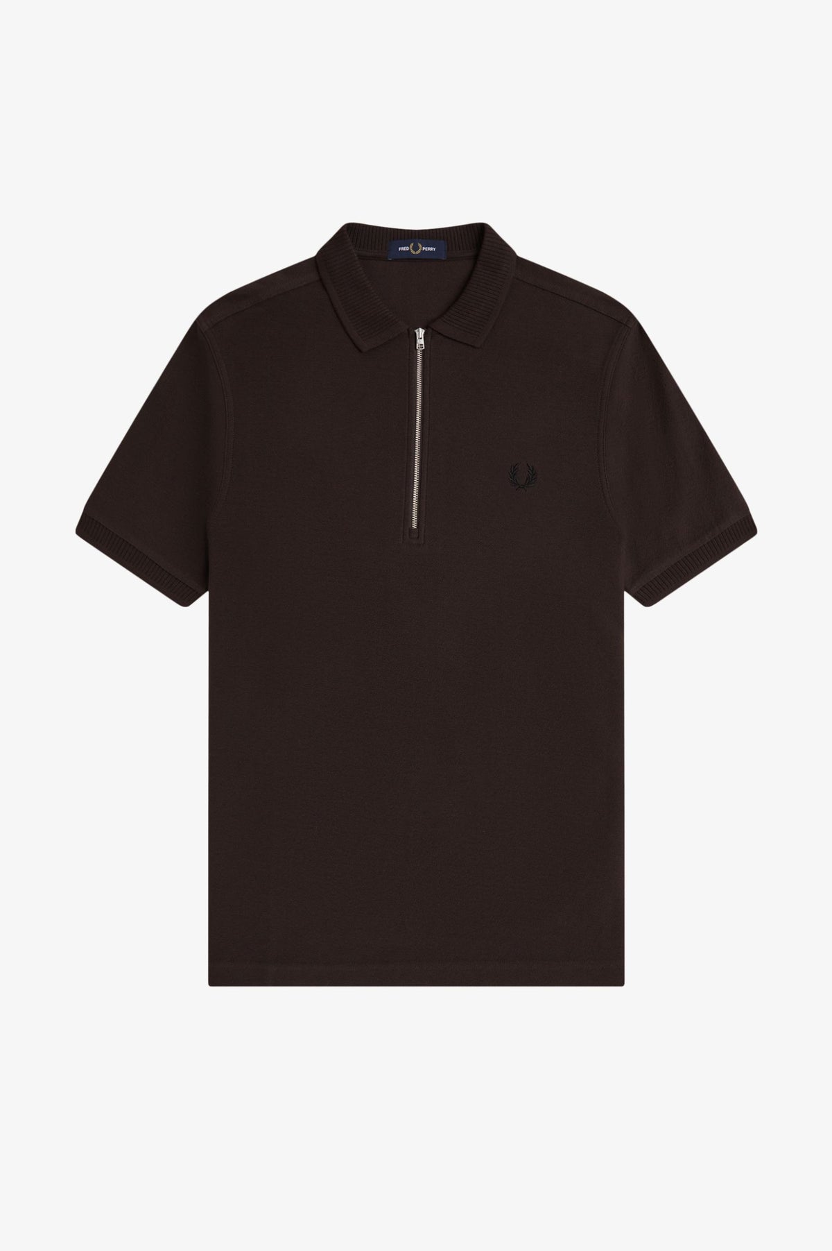 Crepe Pique Zip Polo - Brown