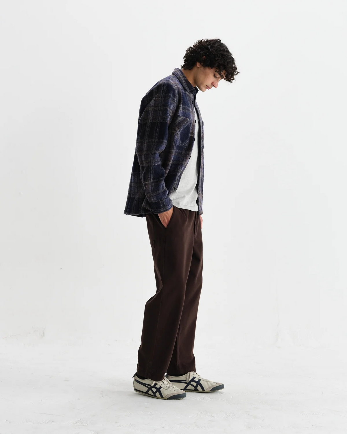 Whiting Wool Blend Check Overshirt - Navy